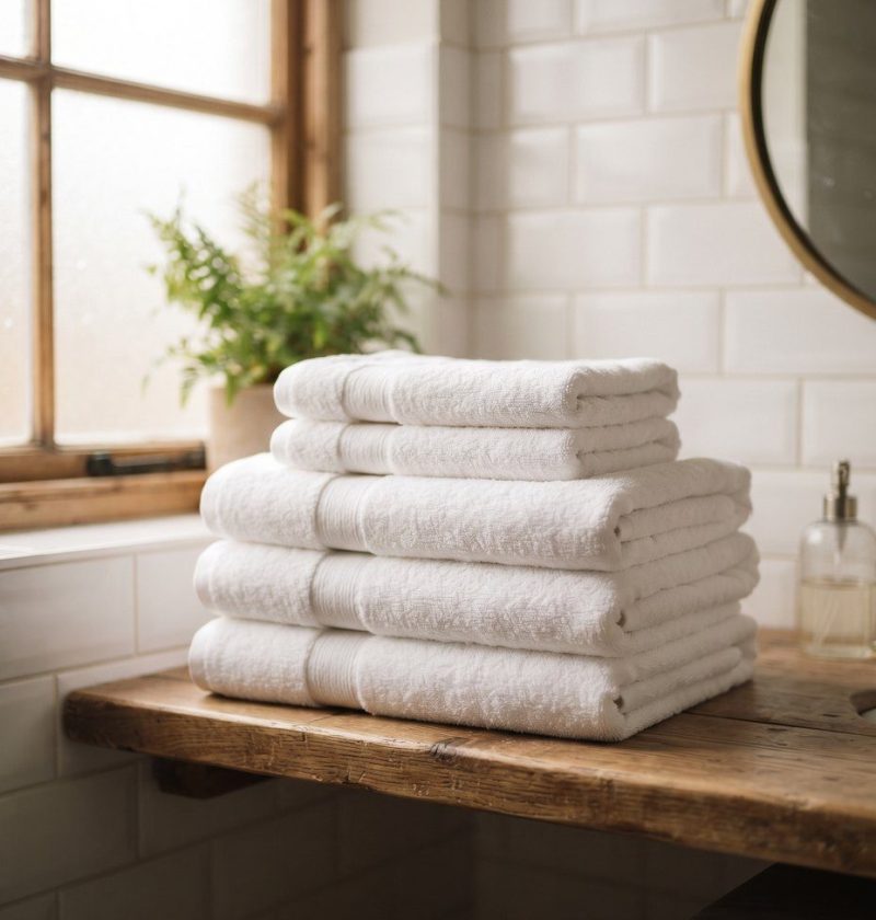 A stack of folded white cotton towels