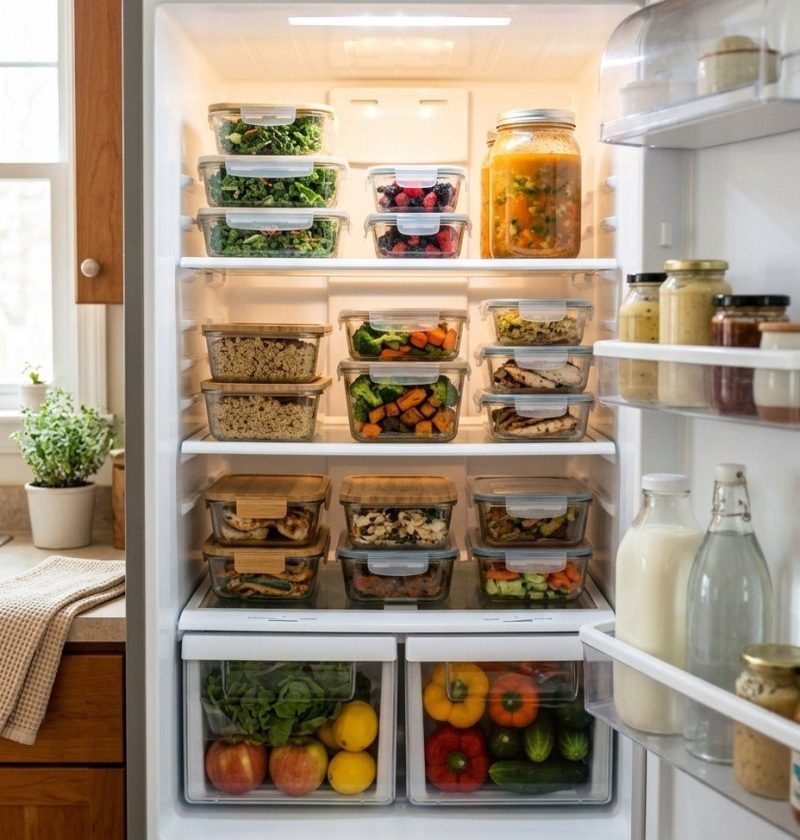 The inside of a clean organised refrigerator