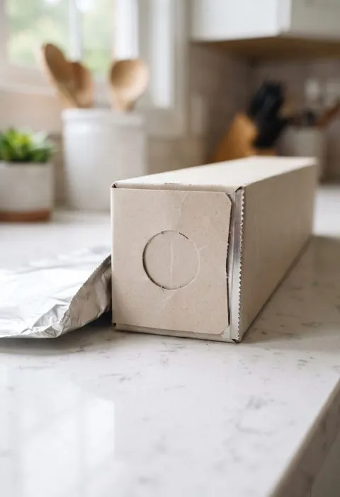 The lock tab on the end of a foil box