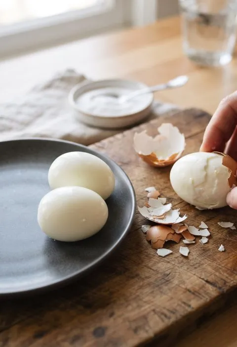 Peeled hard-boiled eggs