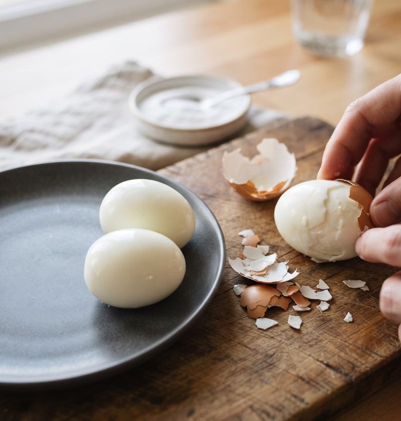 Peeled hard-boiled eggs