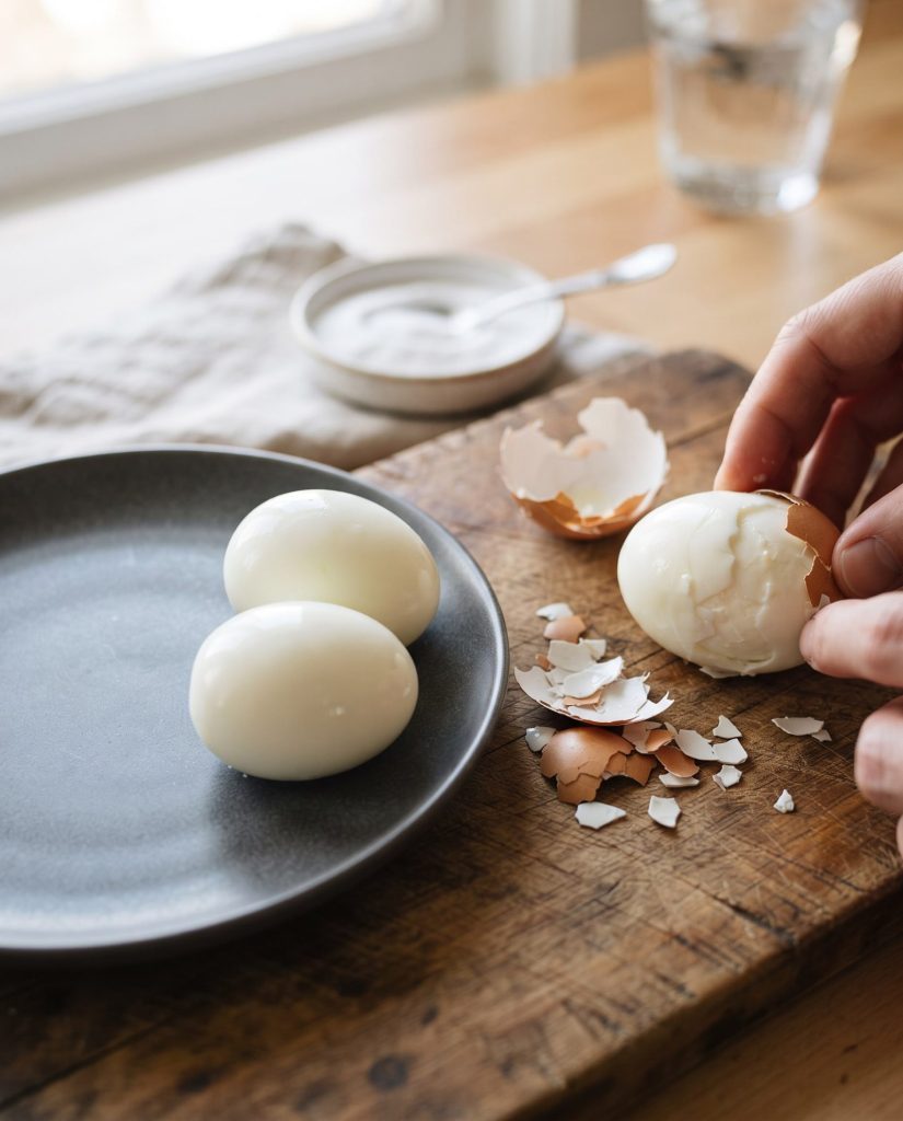 Peeled hard-boiled eggs