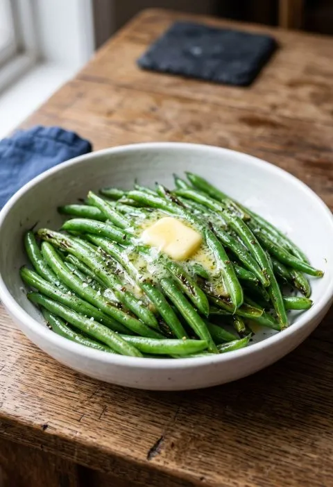 Bright green cooked green beans