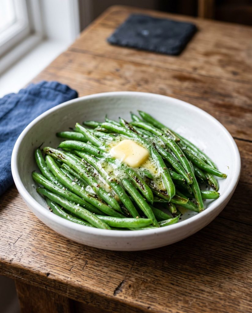 Bright green cooked green beans