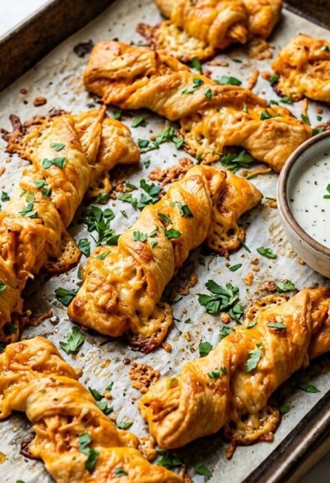 Buffalo chicken crescent twists
