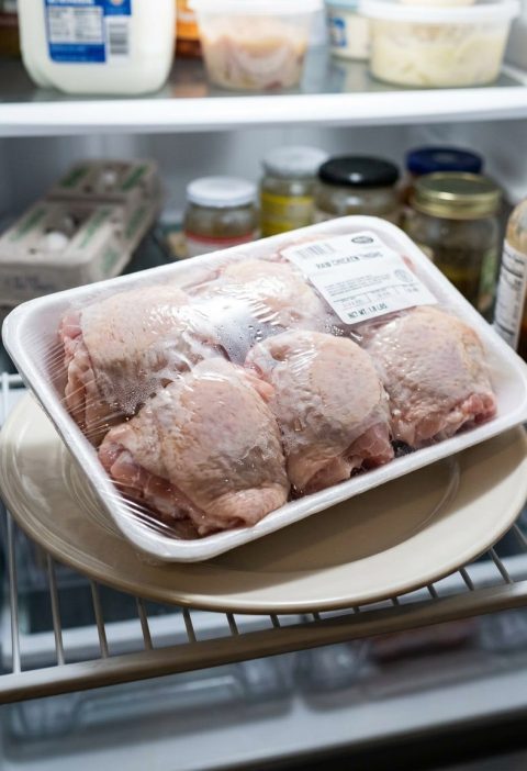 Meat thawing in the fridge