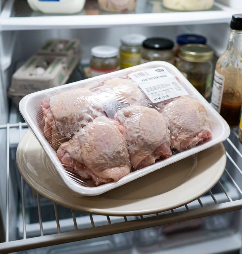 Meat thawing in the fridge