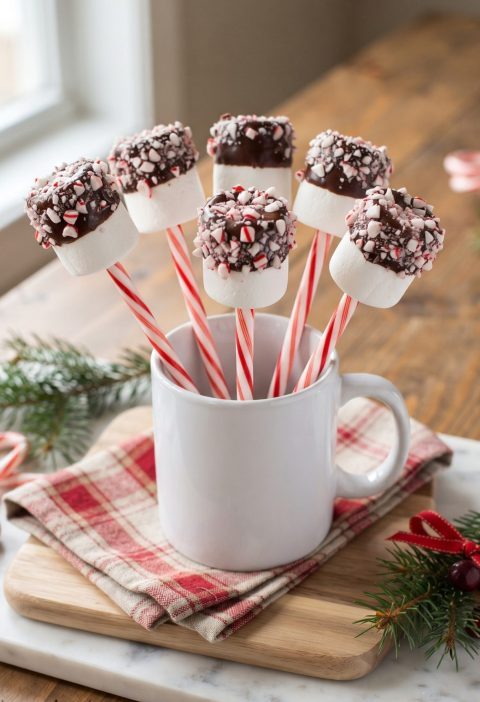 Candy cane marshmallow pops