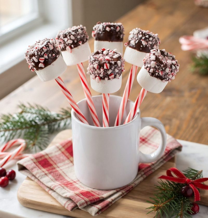 Candy cane marshmallow pops