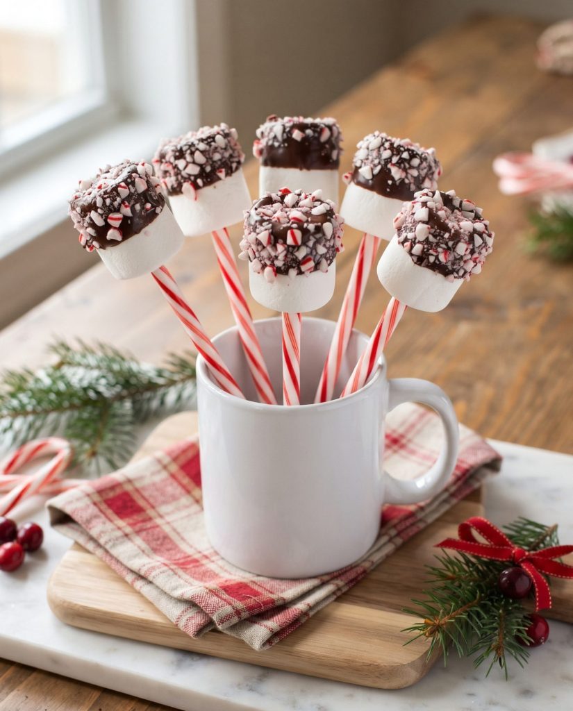 Candy cane marshmallow pops