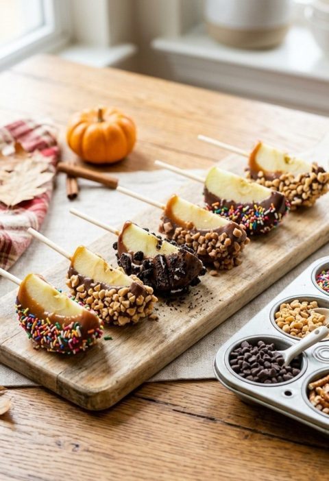 Caramel apple slices with toppings