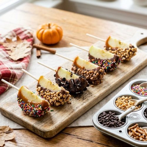 Caramel apple slices with toppings