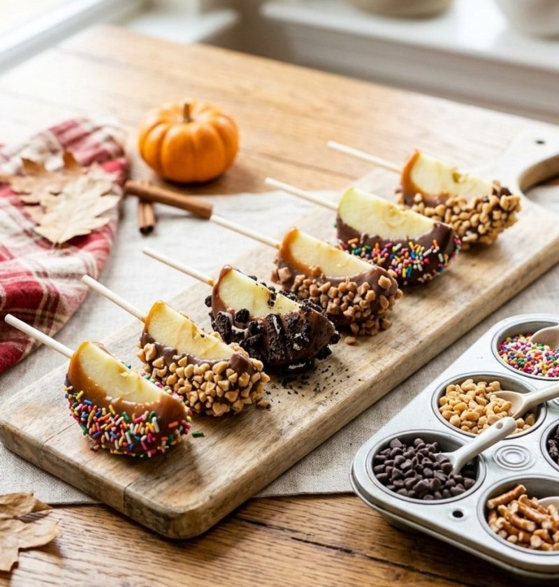 Caramel apple slices with toppings