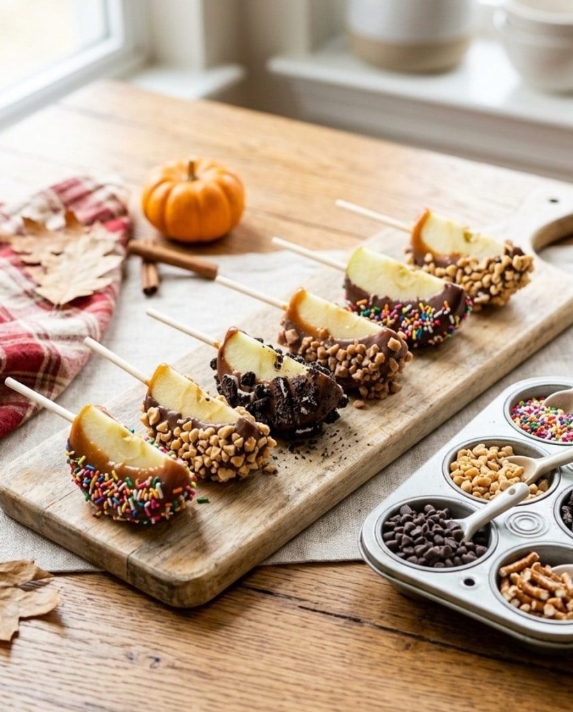 Caramel apple slices with toppings