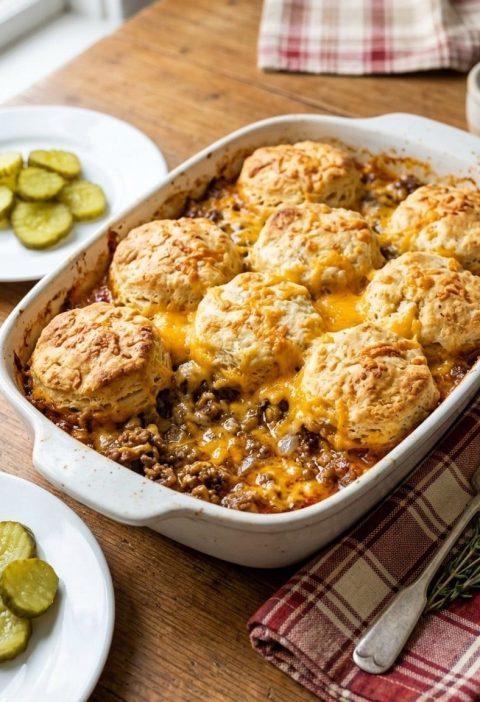 Cheeseburger biscuit cobbler
