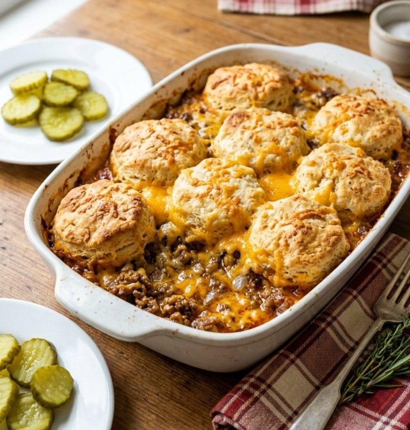 Cheeseburger biscuit cobbler