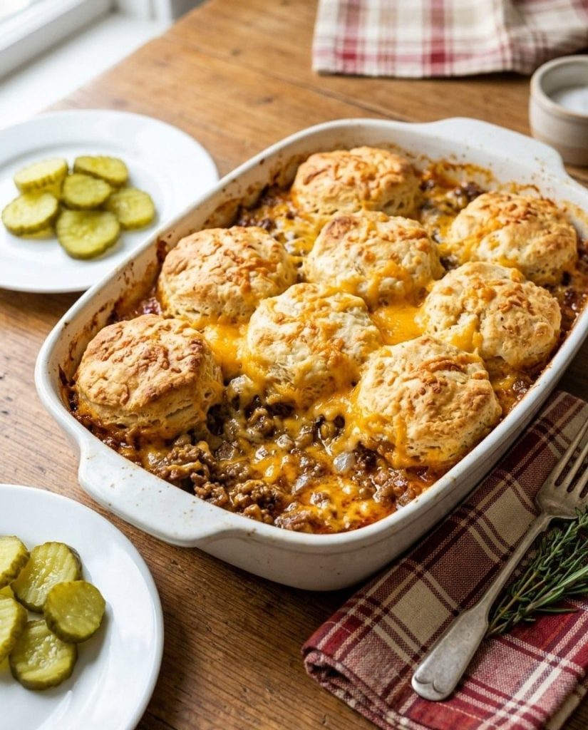 Cheeseburger biscuit cobbler