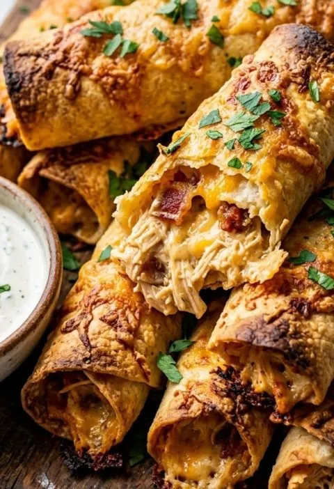 Baked chicken bacon ranch taquitos
