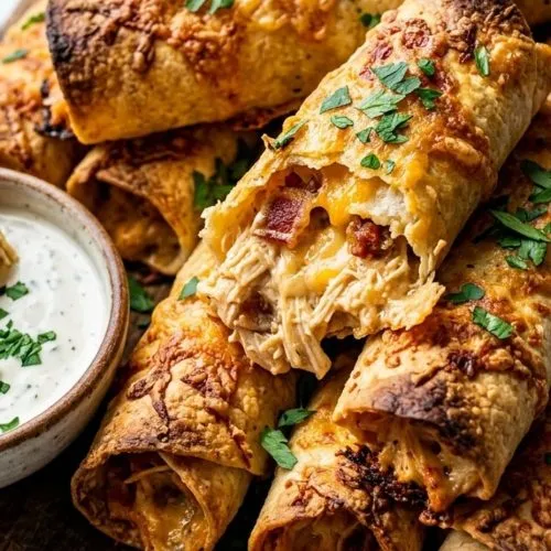 Baked chicken bacon ranch taquitos