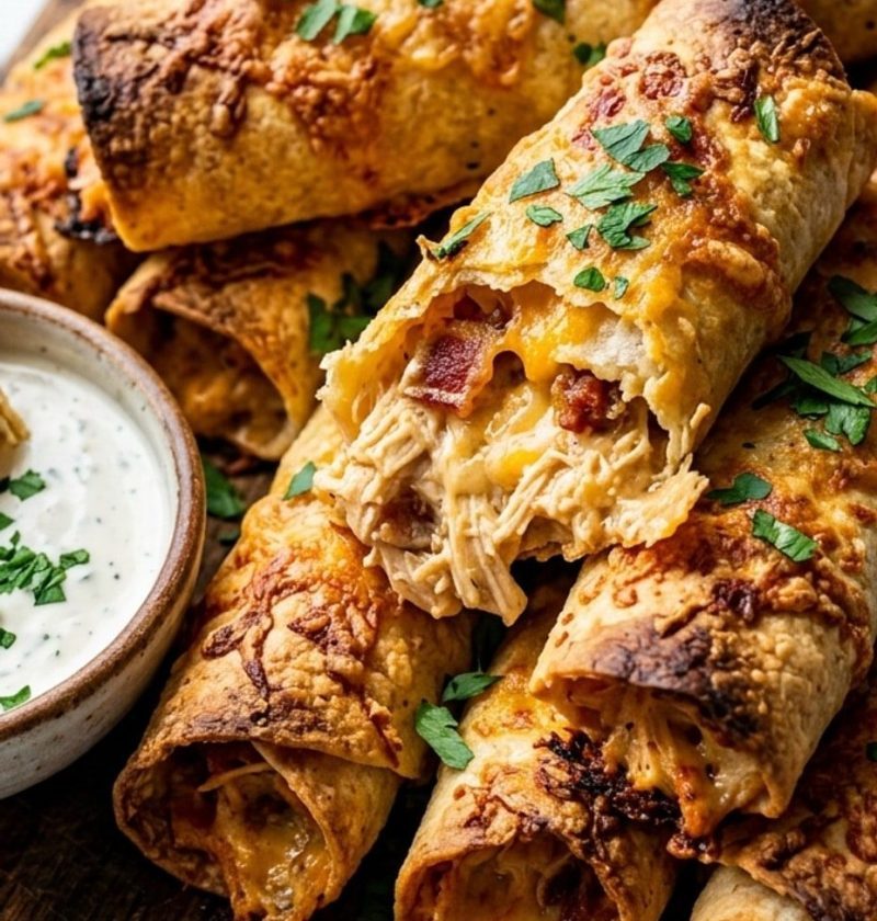 Baked chicken bacon ranch taquitos