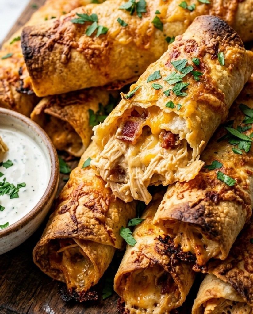 Baked chicken bacon ranch taquitos