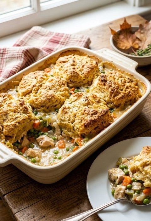 Chicken pot pie biscuit cobbler
