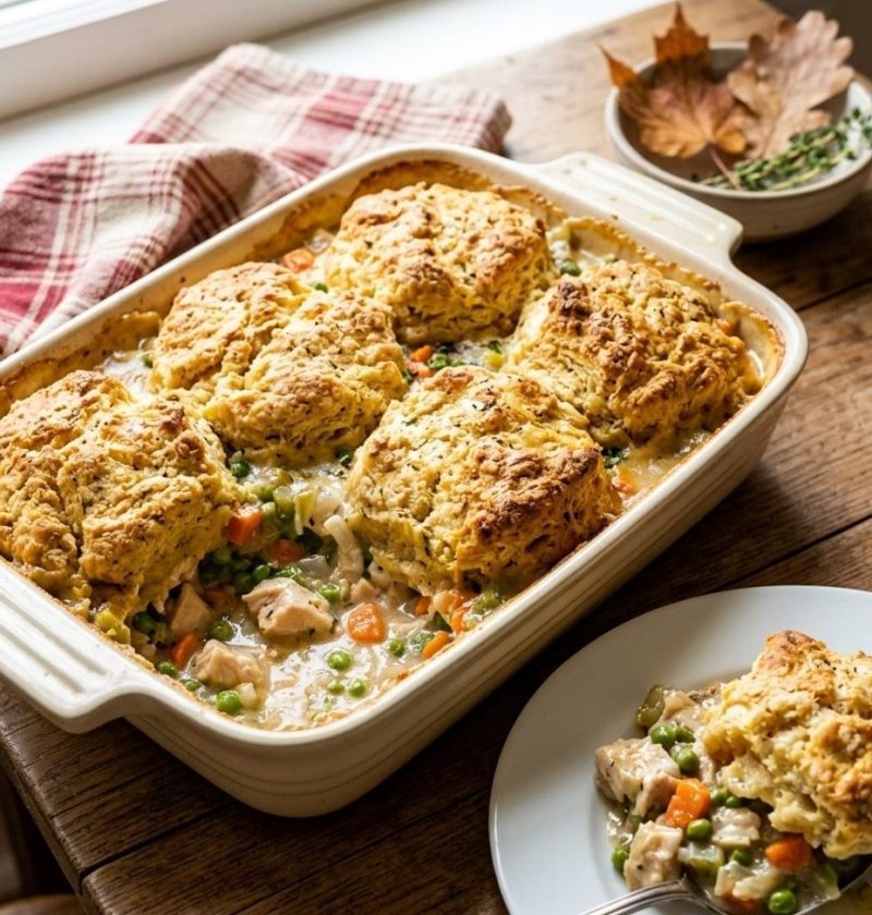Chicken pot pie biscuit cobbler