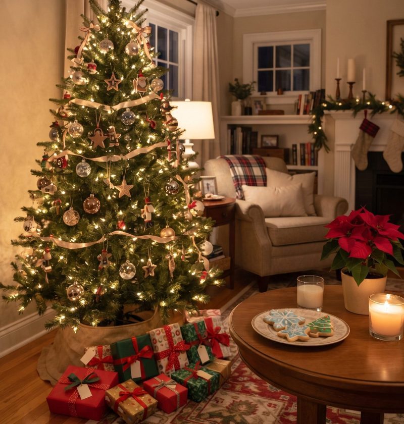 A Christmas tree with presents for the children