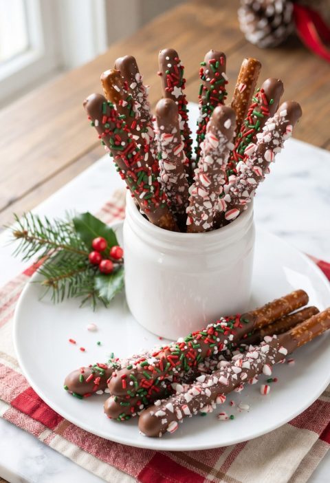 Christmas chocolate pretzel rods