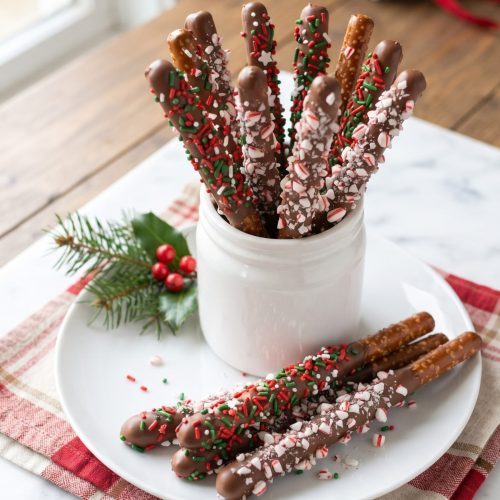 Christmas chocolate pretzel rods