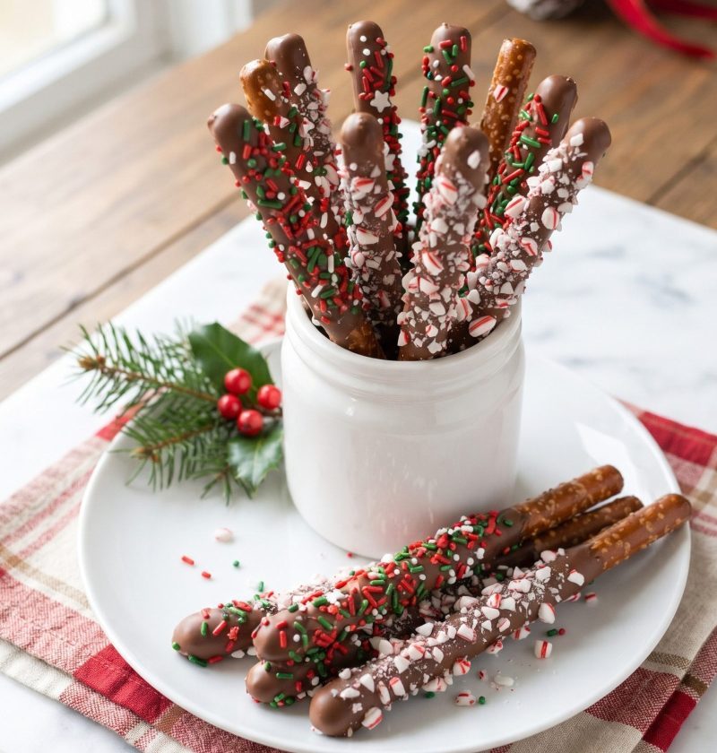 Christmas chocolate pretzel rods