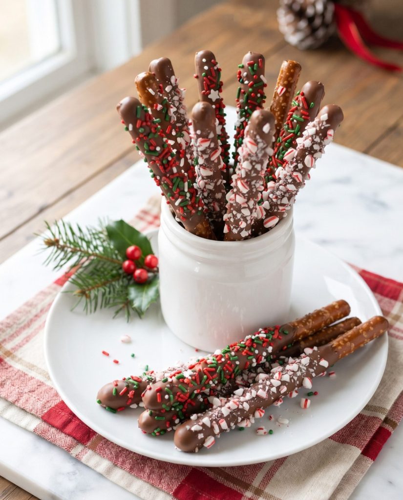 Christmas chocolate pretzel rods