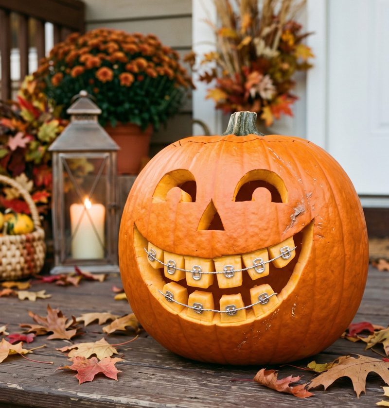 Pumpkin with braces made from soda can tabs