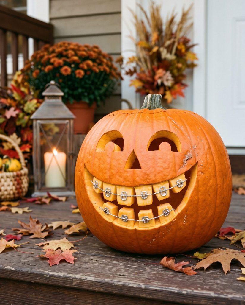 Pumpkin with braces made from soda can tabs