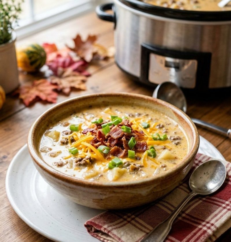 Crockpot cheeseburger soup