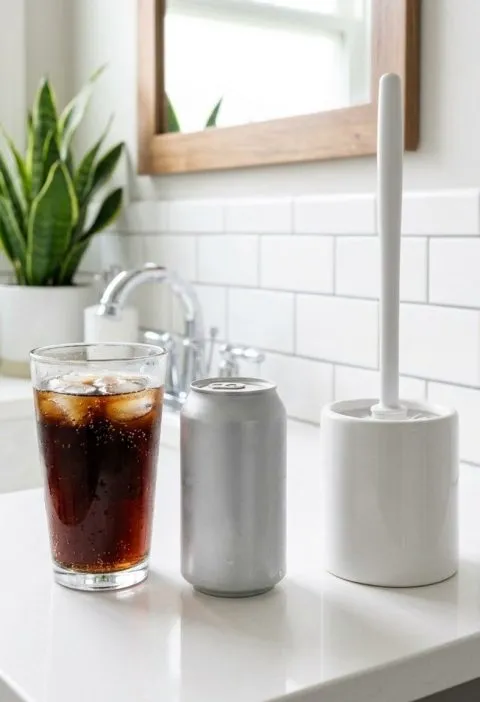 Pouring cola into a toilet bowl