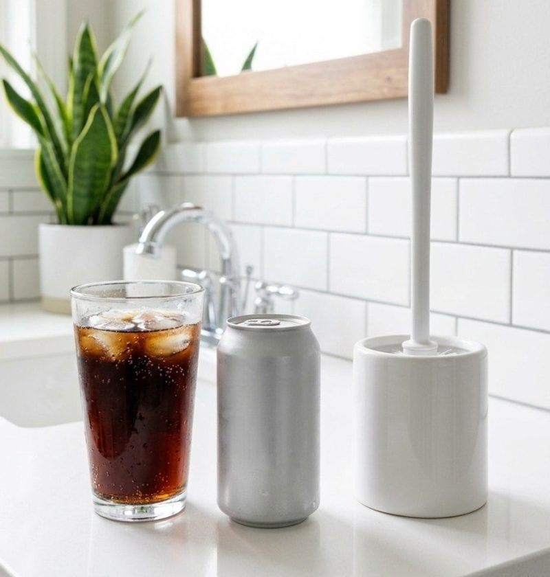 Pouring cola into a toilet bowl