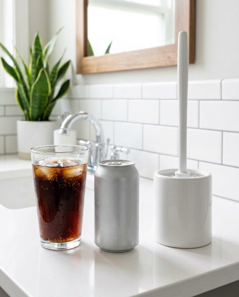 Pouring cola into a toilet bowl