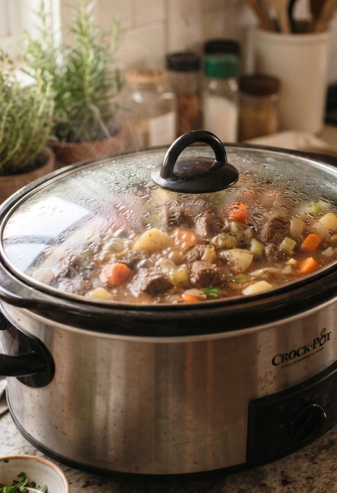 A slow cooker with the lid on