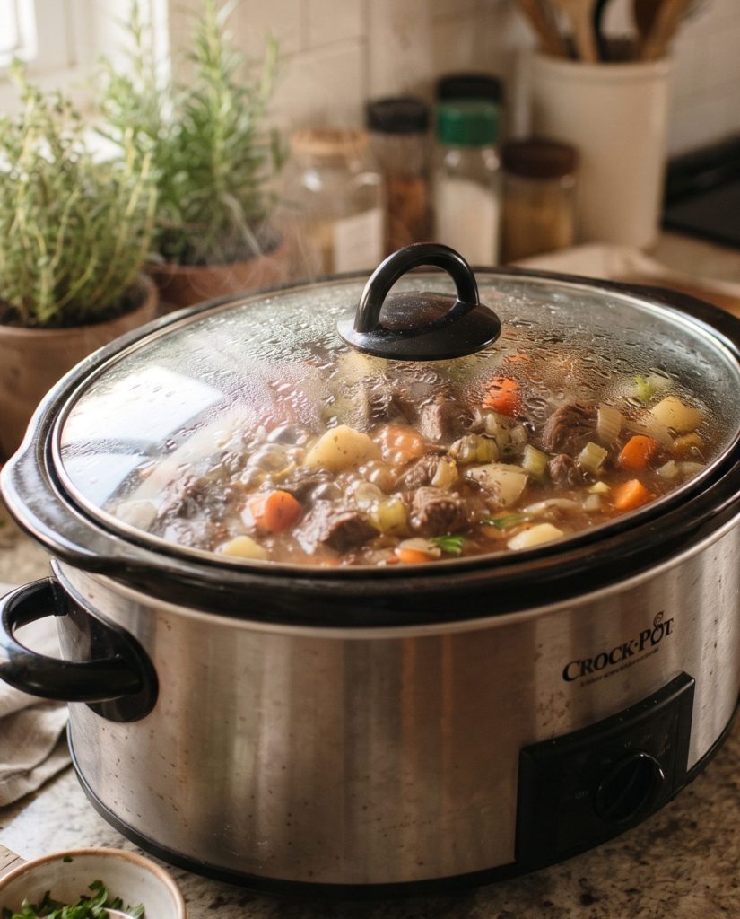 A slow cooker with the lid on