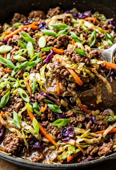 Egg roll in a bowl in a skillet
