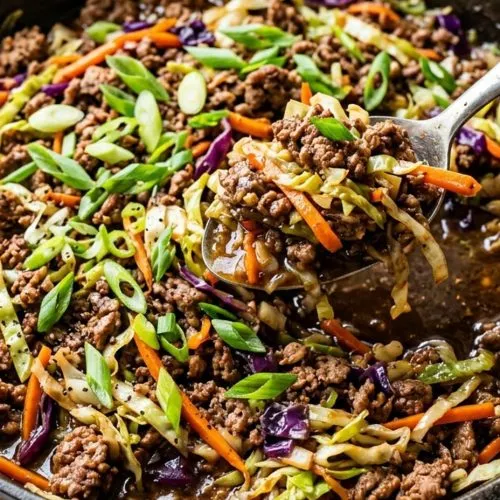Egg roll in a bowl in a skillet
