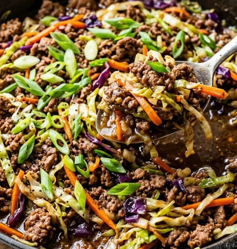 Egg roll in a bowl in a skillet