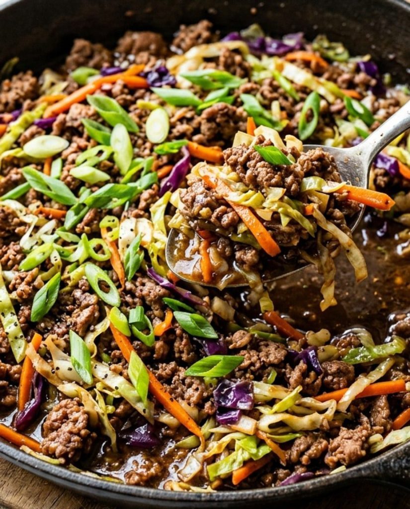 Egg roll in a bowl in a skillet