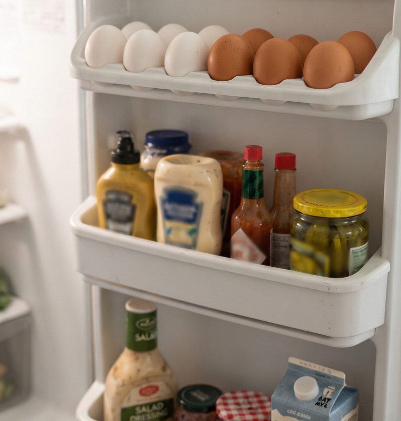 Eggs stored in the fridge door