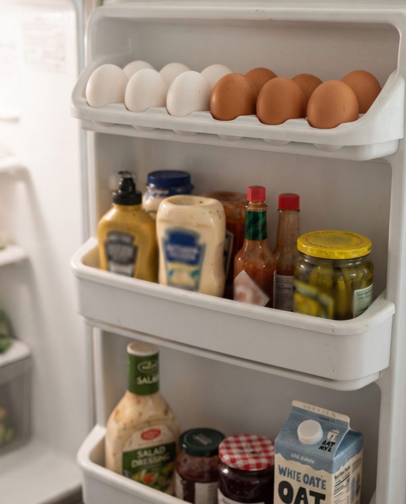 Eggs stored in the fridge door