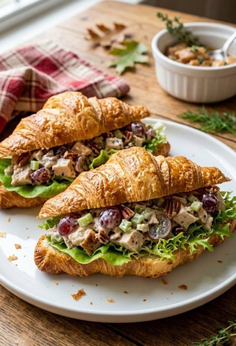Grape pecan chicken salad croissants