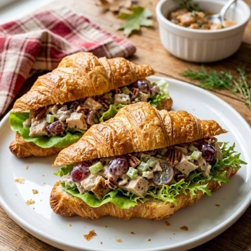 Grape pecan chicken salad croissants