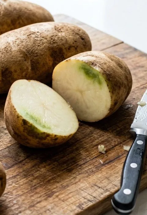A potato with a green patch under the skin