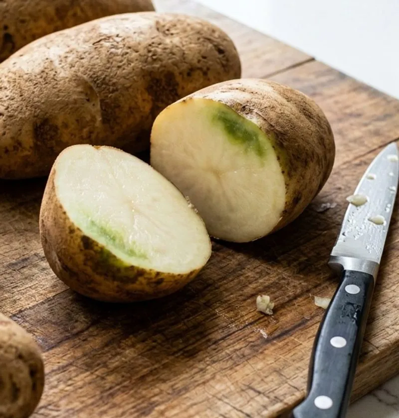 A potato with a green patch under the skin